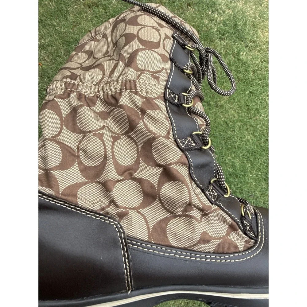 Coach Women's Shane Signature C Brown/Khaki Monogram Mid-Calf Boots Size 9B